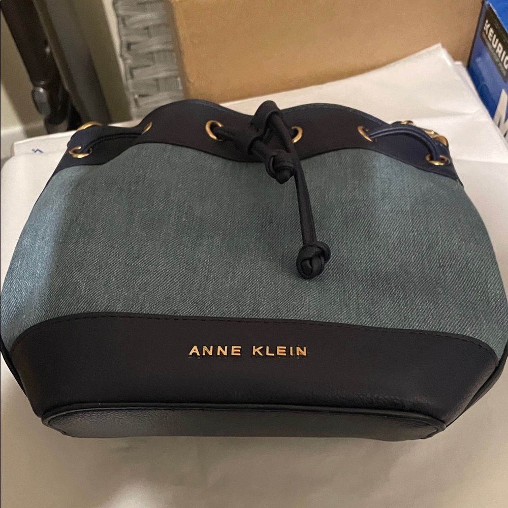Anne Klein Black and Teal Shoulder Bucket Bag